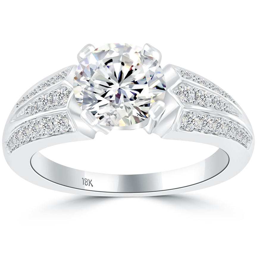 2.56 Carat G-SI2 Certified Natural Round Diamond Engagement Ring 18k White Gold