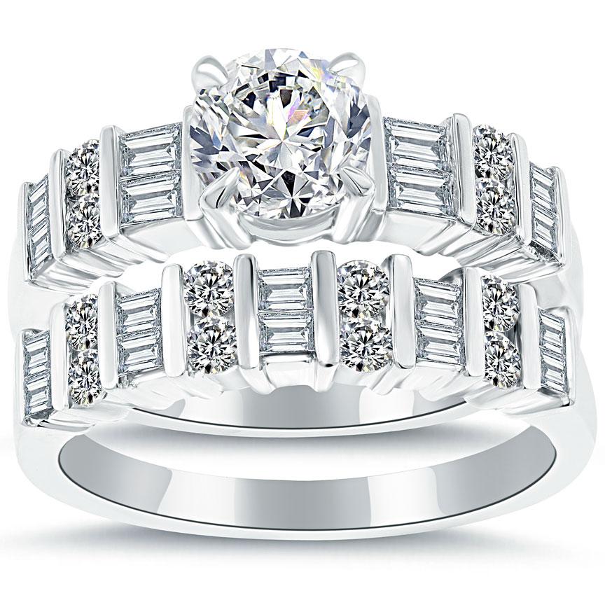 2.25 Carat G-SI2 Diamond Engagement Ring & Wedding Band Set 14k White Gold