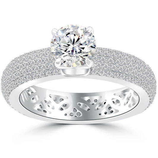 2.28 Carat F-SI2 Round Diamond Engagement Eternity Ring 14k White Gold