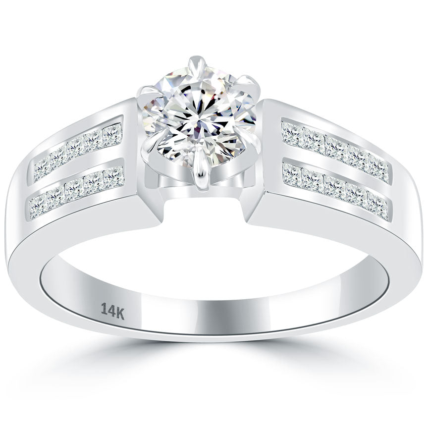 1.00 Carat H-SI2 Certified Natural Round Diamond Engagement Ring 14k White Gold