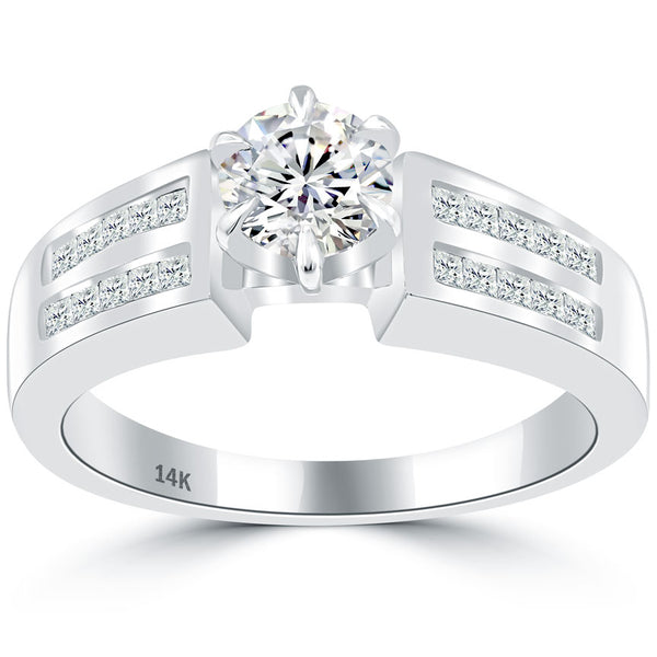 1.00 Carat H-SI2 Certified Natural Round Diamond Engagement Ring 14k White Gold