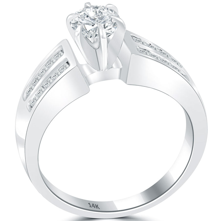 1.00 Carat H-SI2 Certified Natural Round Diamond Engagement Ring 14k White Gold