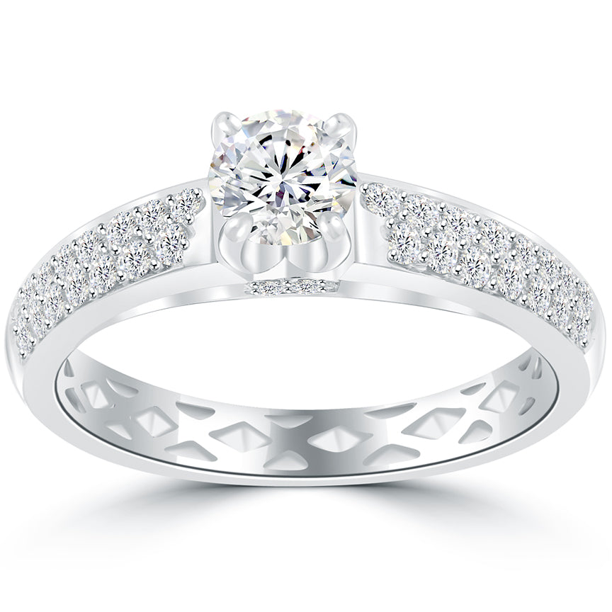 1.03 Carat E-SI1 Certified Natural Round Diamond Engagement Ring 14k White Gold