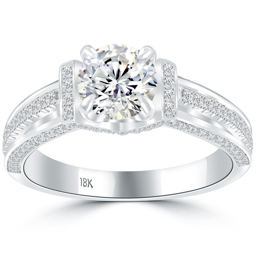 1.56 Carat E-SI2 Certified Natural Round Diamond Engagement Ring 18k White Gold