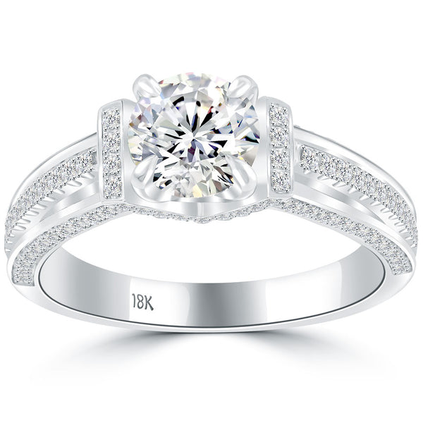 1.56 Carat E-SI2 Certified Natural Round Diamond Engagement Ring 18k White Gold
