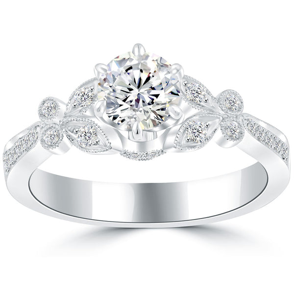 1.28 Carat F-SI1 Certified Natural Round Diamond Engagement Ring 18k White Gold