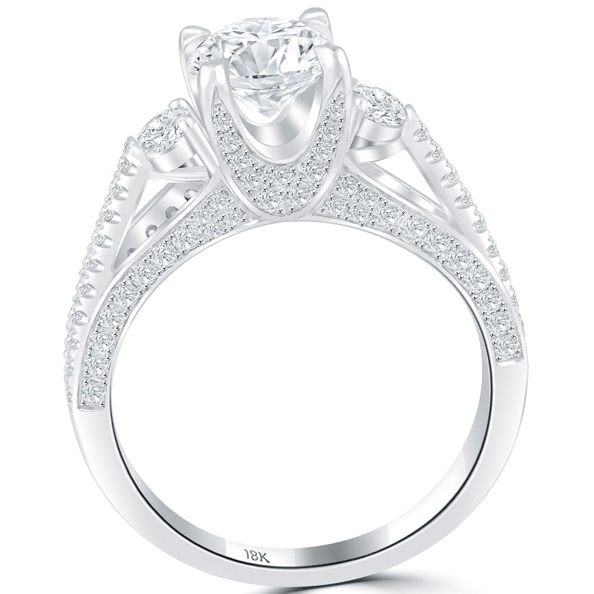 2.12 Carat G-VS2 Certified Natural Round Diamond Engagement Ring 18k White Gold