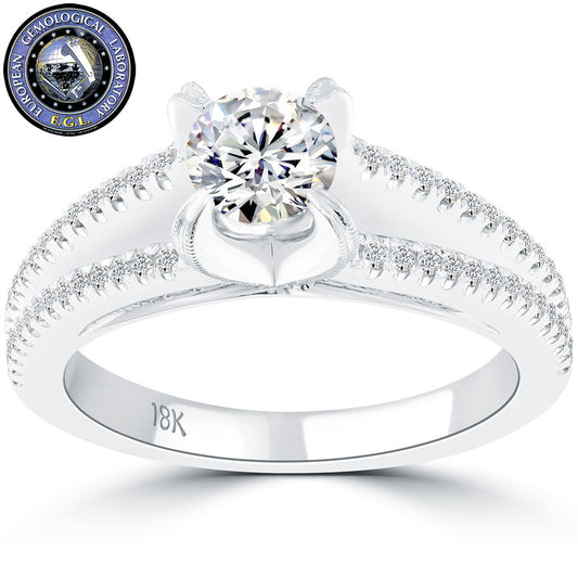 1.37 Carat D-SI2 EGL Certified Round Diamond Engagement Ring 18k White Gold