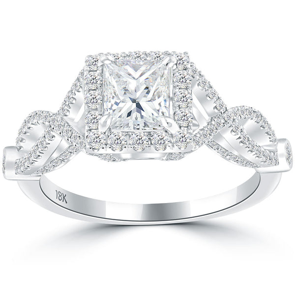 2.00 Carat G-SI1 Princess Cut Diamond Engagement Ring 18k Gold Vintage Style