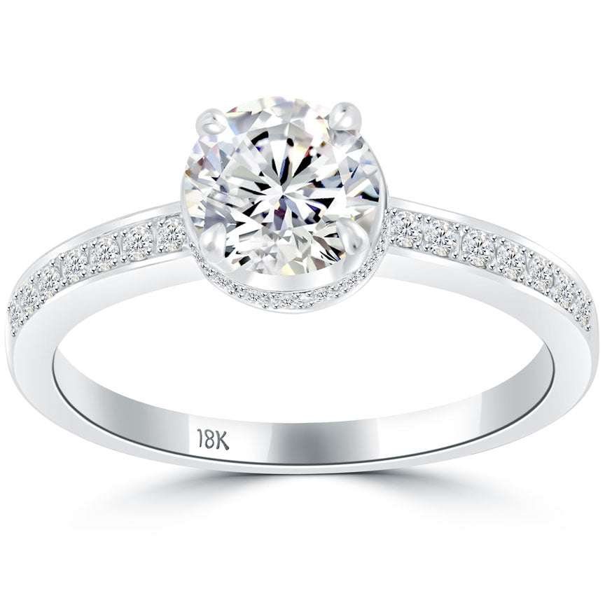 1.30 Carat D-SI2 Certified Natural Round Diamond Engagement Ring 18k White Gold