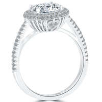 2.48 Carat H-SI1 Natural Round Diamond Engagement Ring 18k White Gold Pave Halo