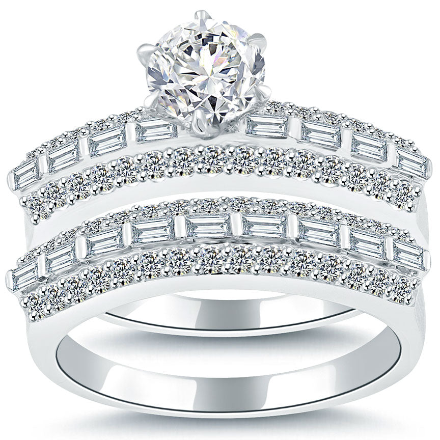 2.02 Carat D-SI1 Diamond Engagement Ring & Wedding Band Set 14k White Gold