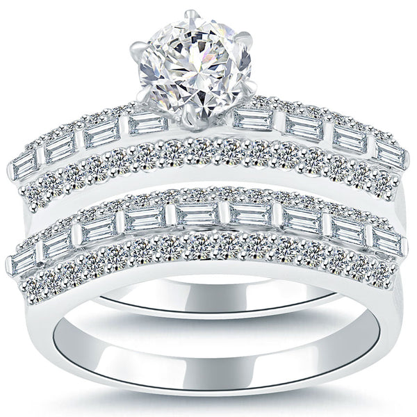 2.02 Carat D-SI1 Diamond Engagement Ring & Wedding Band Set 14k White Gold