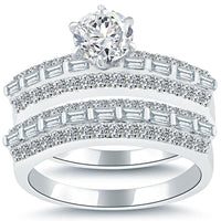 2.02 Carat D-SI1 Diamond Engagement Ring & Wedding Band Set 14k White Gold