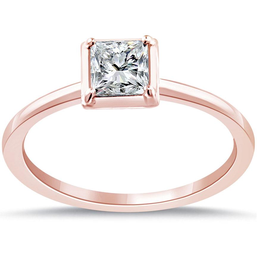 0.58 Carat Princess Cut Diamond Solitaire Engagement Ring 14k Rose Gold Front