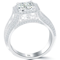 2.40 Carat I-VS2 Radiant Cut Diamond Engagement Ring 18k Pave Halo Vintage Style