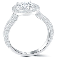 2.16 Carat G-SI1 Natural Round Diamond Engagement Ring 18k White Gold Pave Halo