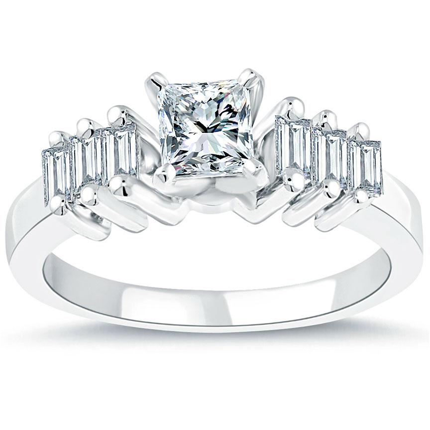 0.88 Carat D-SI1 Certified Princess Cut Diamond Engagement Ring 14k White Gold