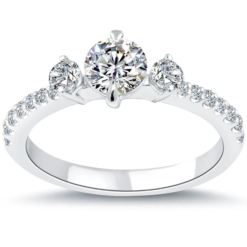1.17 Carat E-VS1 Three Stone Natural Diamond Engagement Ring 14k White Gold