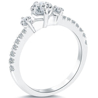1.17 Carat E-VS1 Three Stone Natural Diamond Engagement Ring 14k White Gold
