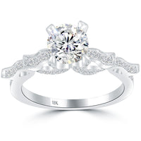 1.52 Carat D-SI2 Round Diamond Engagement Ring 18k White Gold Vintage Style