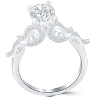 1.52 Carat D-SI2 Round Diamond Engagement Ring 18k White Gold Vintage Style