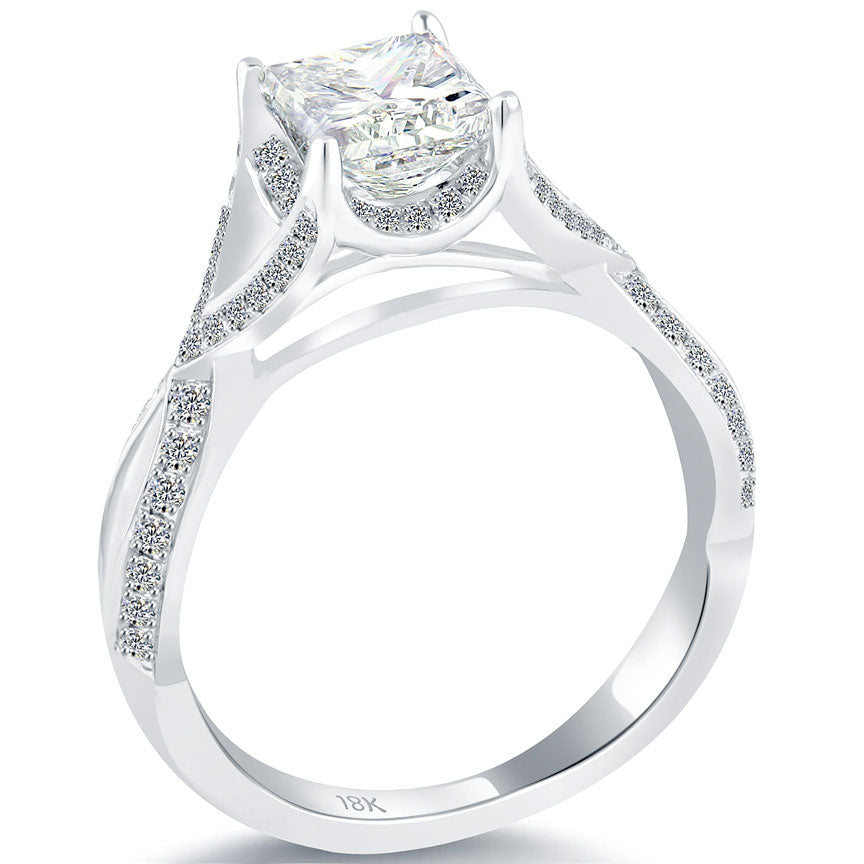 1.78 Carat I-VS1 Certified Princess Cut Diamond Engagement Ring 18k White Gold