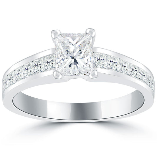 1.70 Carat G-VS1 Certified Princess Cut Diamond Engagement Ring 14k White Gold