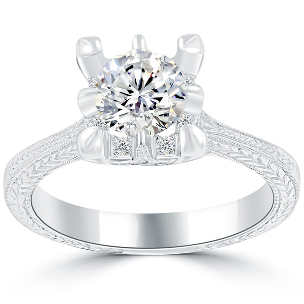 1.50 Carat D-SI2 Vintage Style Round Diamond Engagement Ring 18k White Gold