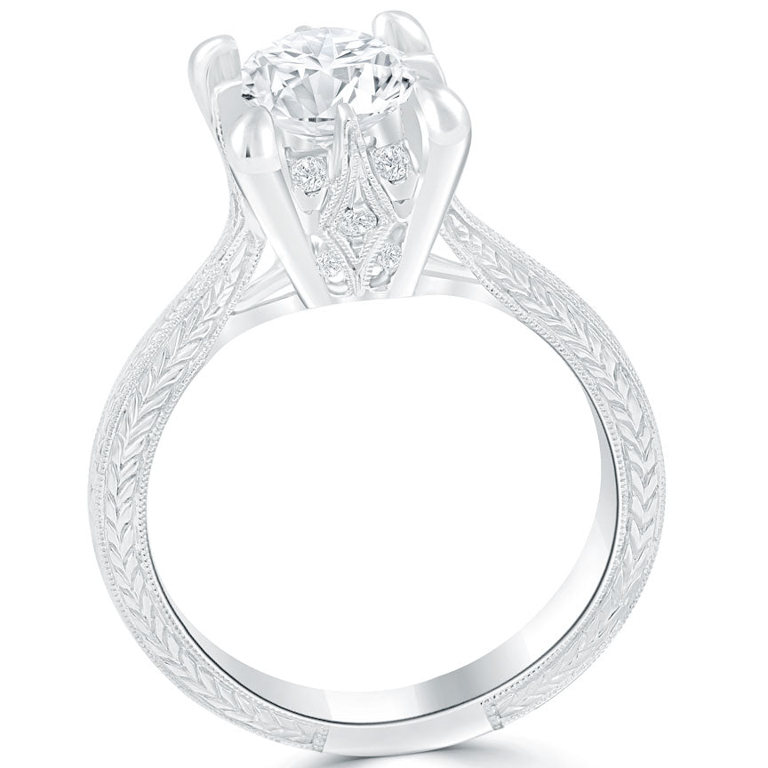 1.50 Carat D-SI2 Vintage Style Round Diamond Engagement Ring 18k White Gold