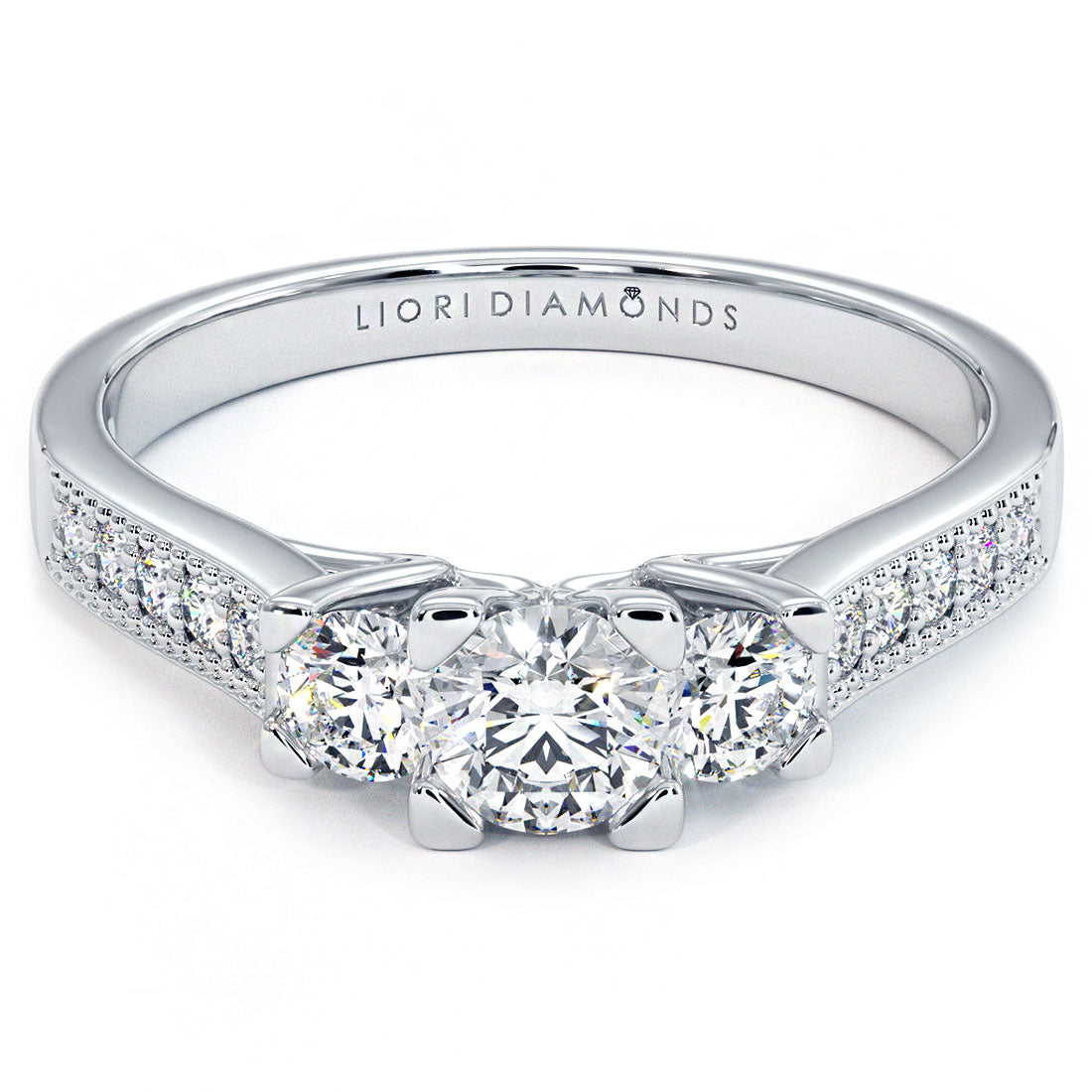 0.50 Carat E-SI2 Three Stone Natural Diamond Engagement Ring 14k White Gold