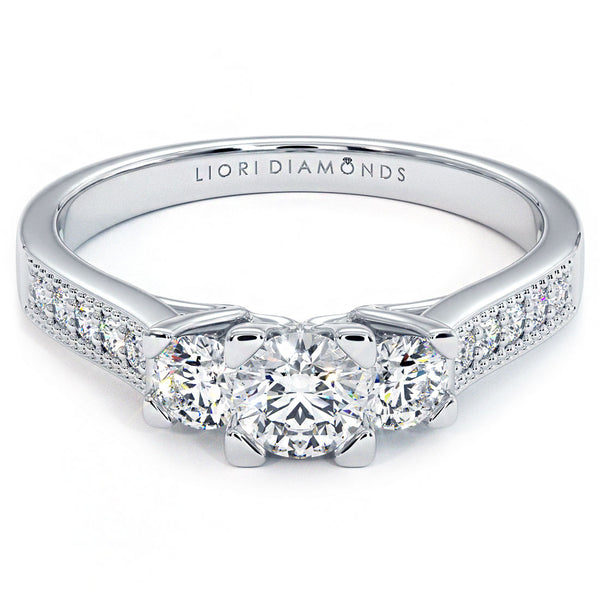 0.50 Carat E-SI2 Three Stone Natural Diamond Engagement Ring 14k White Gold