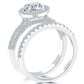 1.91 Carat E-SI1 Diamond Engagement Ring & Wedding Band Set 14k Gold Pave Halo