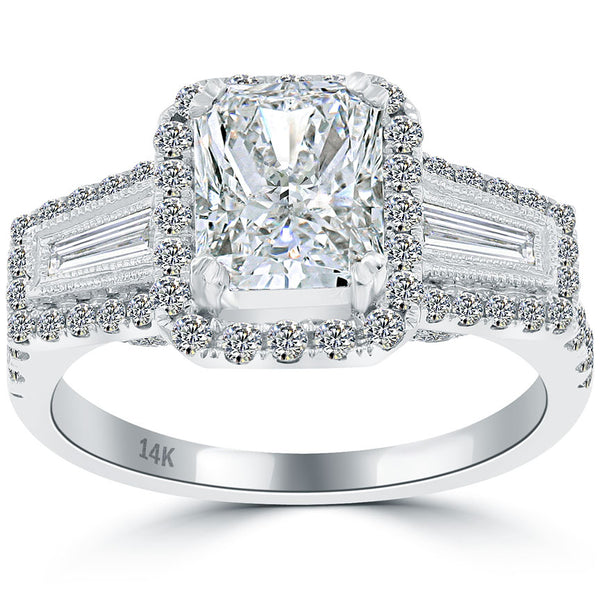 2.94 Carat E-SI1 Radiant Cut Vintage Style Natural Diamond Engagement Ring 14k