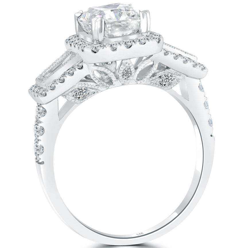 2.94 Carat E-SI1 Radiant Cut Vintage Style Natural Diamond Engagement Ring 14k