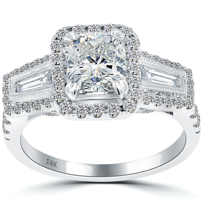 2.42 Carat G-VS1 Cushion Cut Natural Diamond Engagement Ring 14k Vintage Style