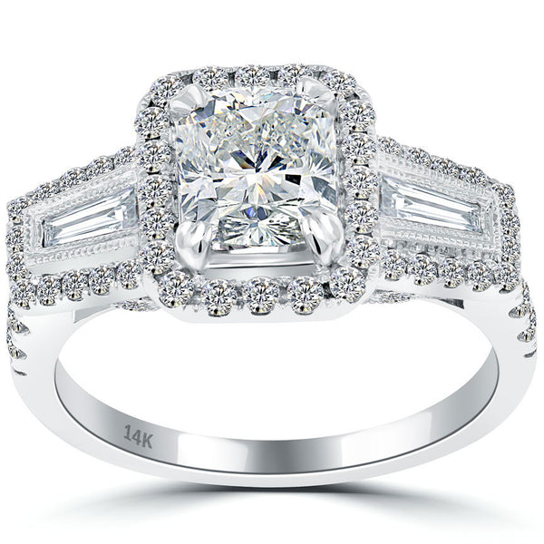 2.42 Carat G-VS1 Cushion Cut Natural Diamond Engagement Ring 14k Vintage Style