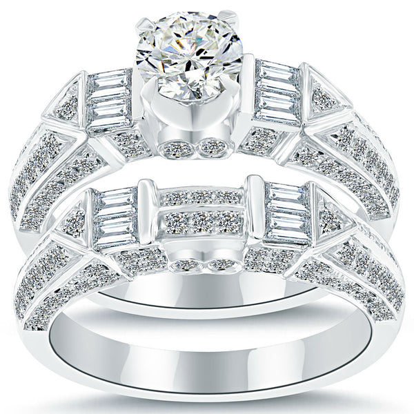 2.18 Carat G-VS2 Diamond Engagement Ring & Wedding Band Set 14k White Gold