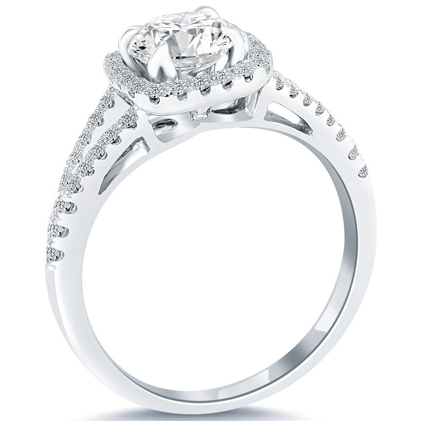 1.33 Carat D-SI1 Natural Round Diamond Engagement Ring 14k White Gold Pave Halo