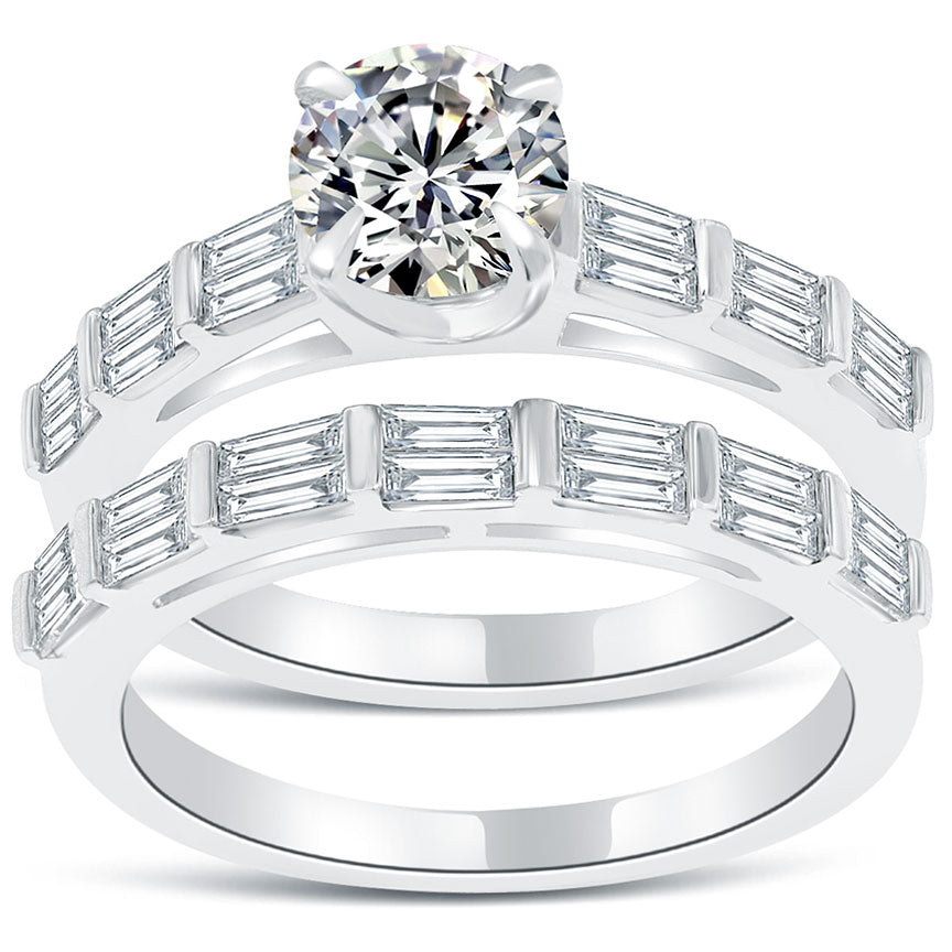 2.15 Carat F-SI1 Diamond Engagement Ring & Wedding Band Set 14k White Gold