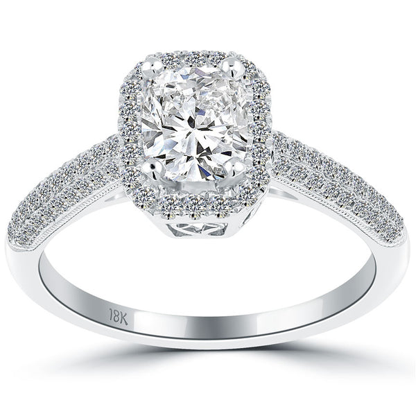 1.52 Carat G-SI1 Cushion Cut Vintage Style Natural Diamond Engagement Ring 18k