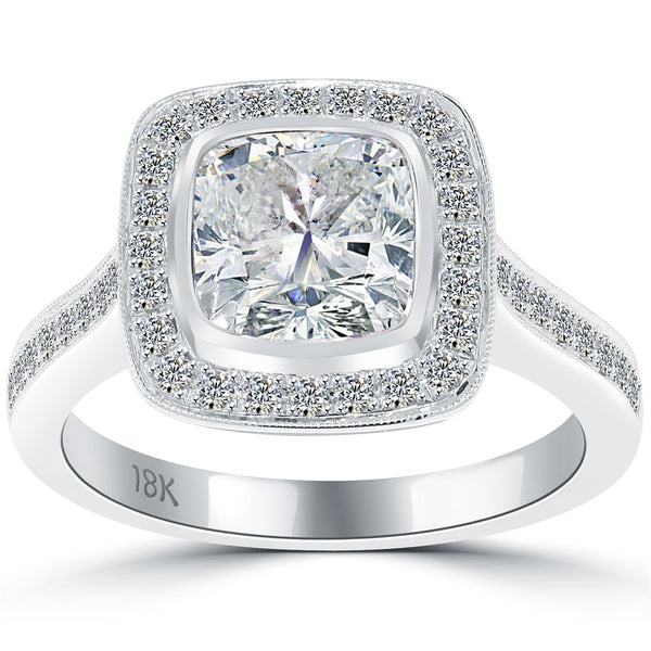 2.51 Carat E-I1 Cushion Cut Natural Diamond Engagement Ring 18k Vintage Style
