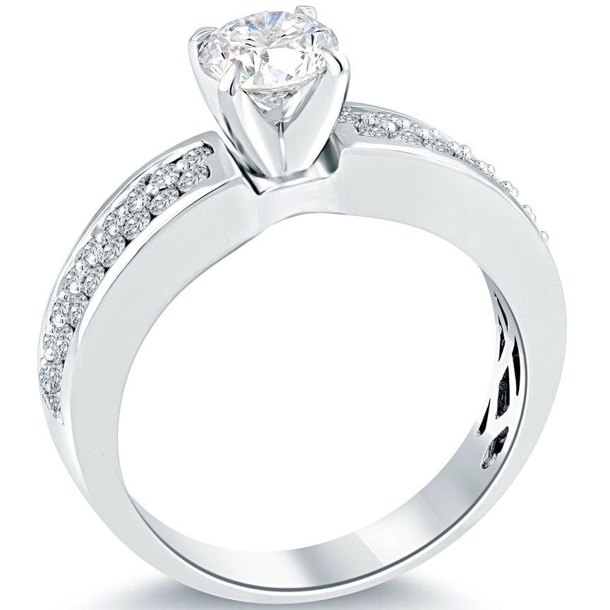 1.15 Carat F-SI1 Certified Natural Round Diamond Engagement Ring 14k White Gold