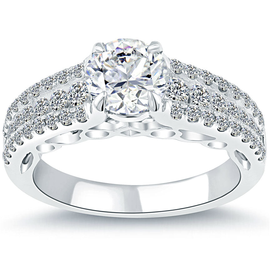 2.09 Carat E-SI1 Certified Natural Round Diamond Engagement Ring 14k White Gold