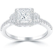 D-VS1 Princess Cut Diamond Engagement Ring 18k White Gold
