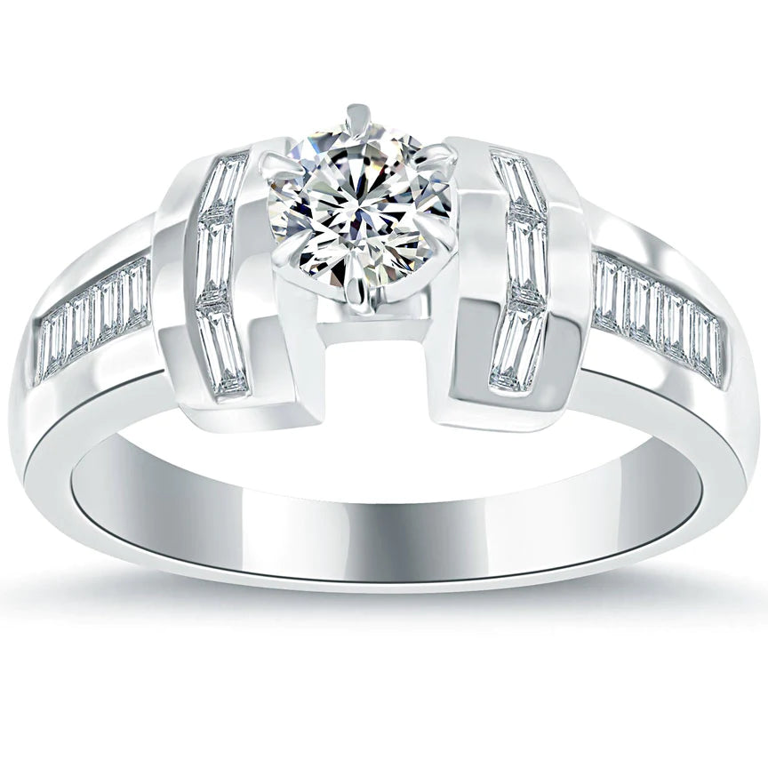 1.15 Carat D-VS2 Certified Natural Round Diamond Engagement Ring 14k White Gold