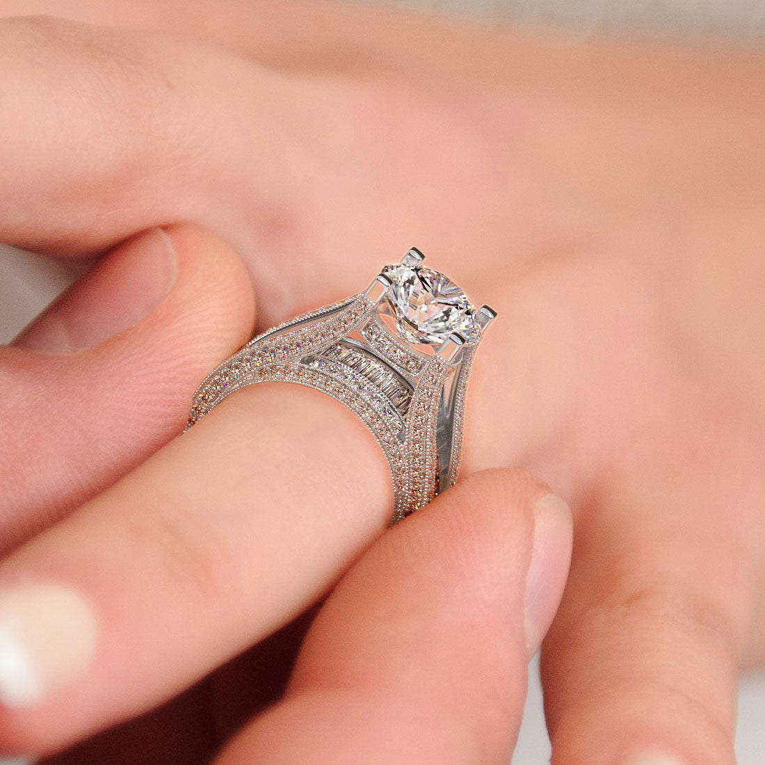 6.54 Carat G-SI2 Certified Natural Round Diamond Engagement Ring 14k White Gold