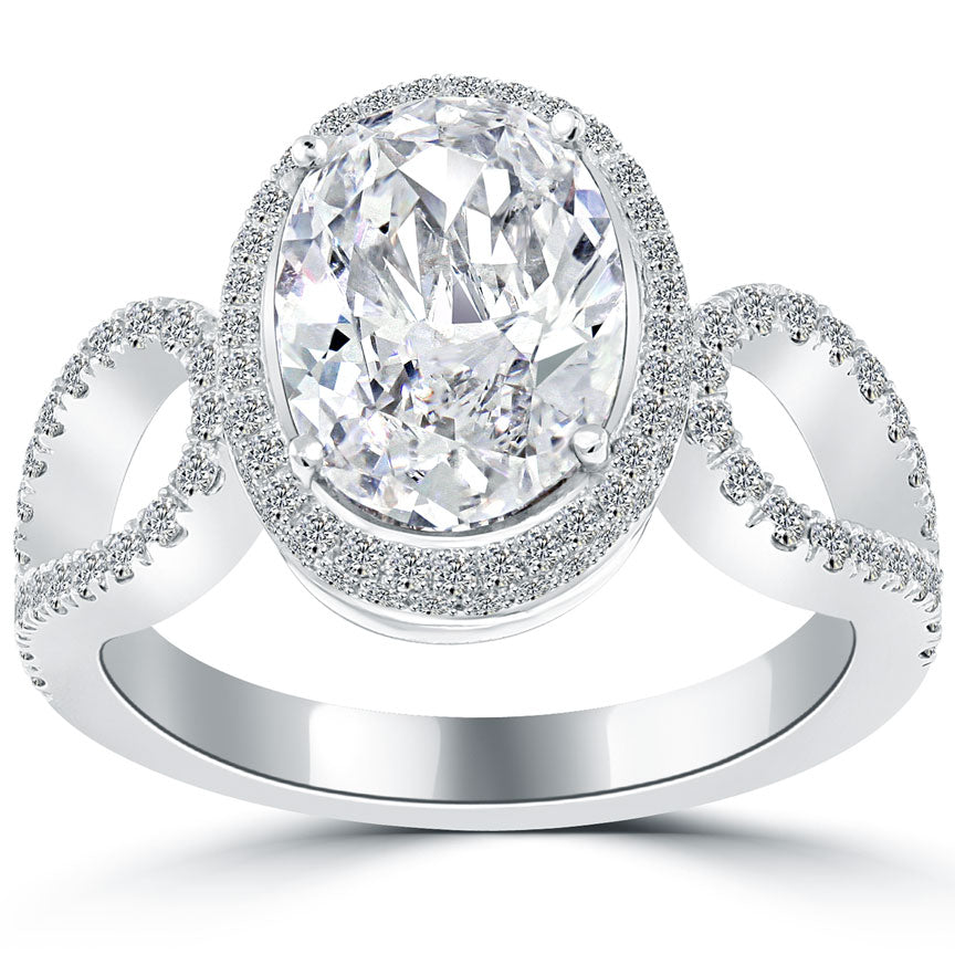 3.45 Carat D-SI2 Oval Cut Natural Diamond Engagement Ring 18k Vintage Style