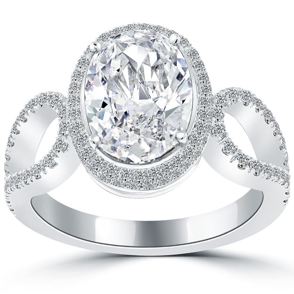 3.45 Carat D-SI2 Oval Cut Natural Diamond Engagement Ring 18k Vintage Style