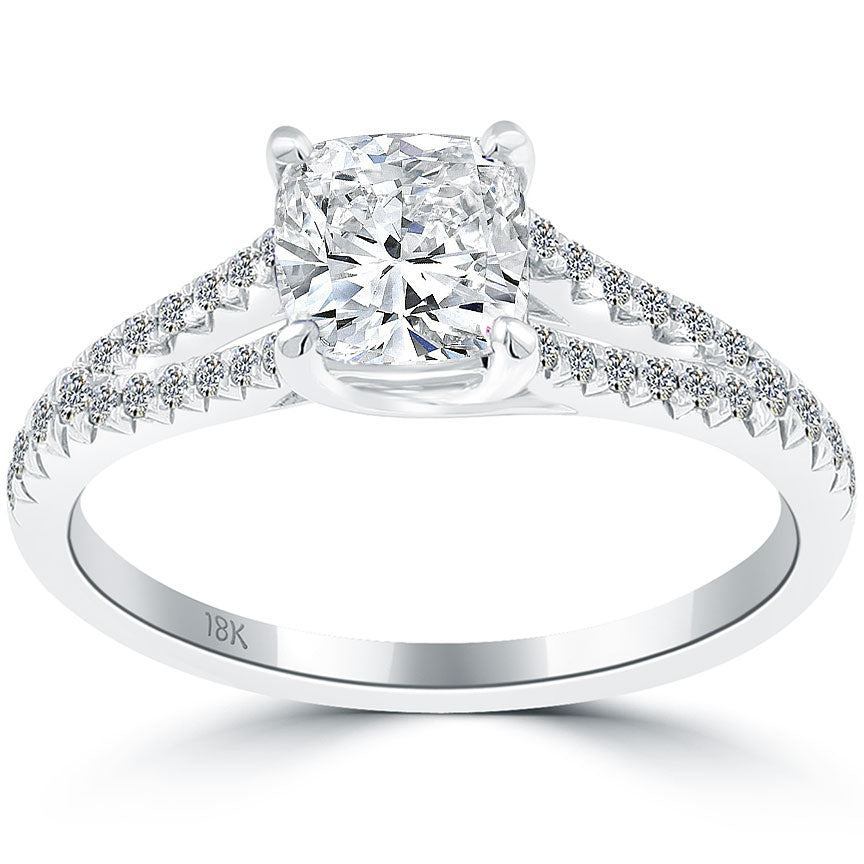 1.47 Carat E-SI1 Cushion Cut Natural Diamond Engagement Ring 18k White Gold